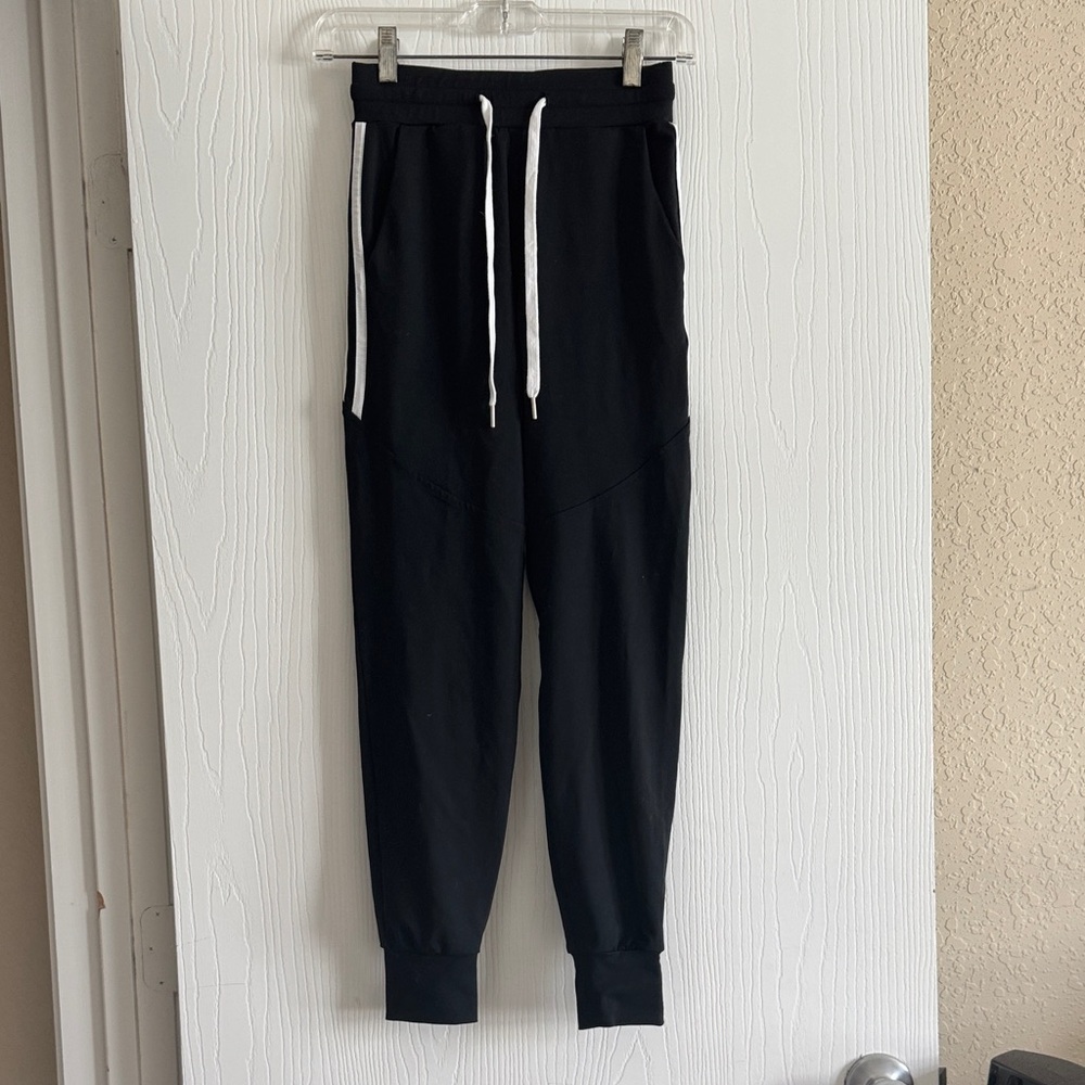 Buff Bunny | Black Jogger Pants with White Drawstrings / Double White Stripes